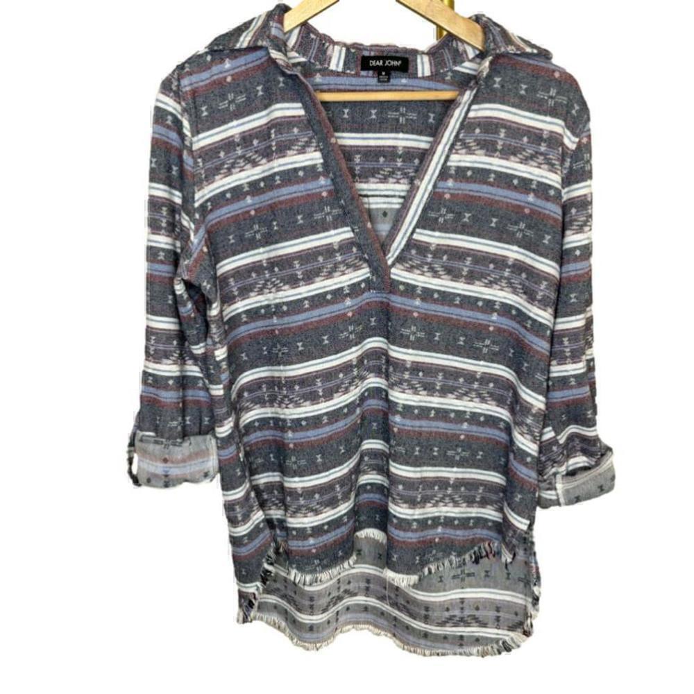 Dear John Women's Blue and Red Flannel Tunic Comfy Top - Size Medium